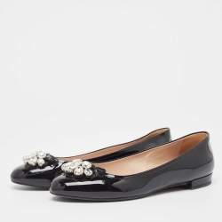 Miu Miu Black Patent Leather Crystal Embellished Ballet Flats Size 39
