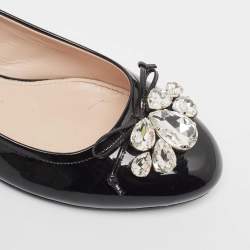 Miu Miu Black Patent Leather Crystal Embellished Ballet Flats Size 39