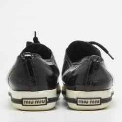 Miu Miu Black Patent Leather Crystal Embellished Cap Toe Sneakers Size 41