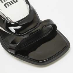 Pre Owned Miu Miu Black/White Patent and Leather Logo Slide Sandals Size 40.5