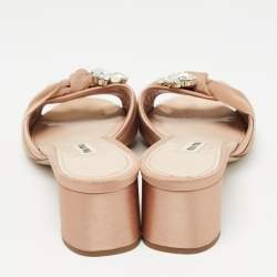 Pre Owned Miu Miu Beige Satin Crystal Embellished Sandals Size 38