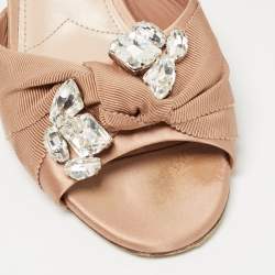Pre Owned Miu Miu Beige Satin Crystal Embellished Sandals Size 38
