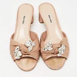Pre Owned Miu Miu Beige Satin Crystal Embellished Sandals Size 38