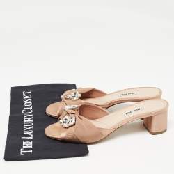 Pre Owned Miu Miu Beige Satin Crystal Embellished Sandals Size 38