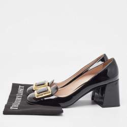 Pre Owned Miu Miu Black Patent Block Heel Pumps Size 40