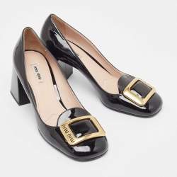 Pre Owned Miu Miu Black Patent Block Heel Pumps Size 40