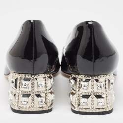 Miu Miu Black Patent Crystal Embellished Peep Toe Pumps Size 38