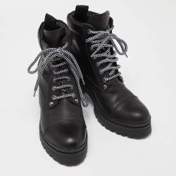 Miu Miu Black Leather Lace Up Combat Boots Size 37.5