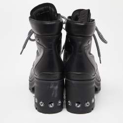Miu Miu Black Leather Lace Up Combat Boots Size 37.5