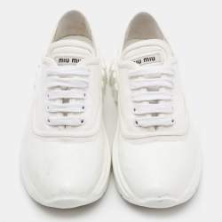 Miu Miu White Canvas and Rubber Low Top Sneakers Size 37