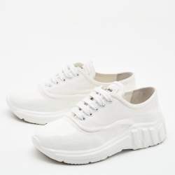 Miu Miu White Canvas and Rubber Low Top Sneakers Size 37