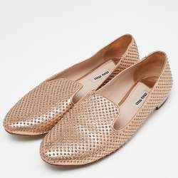 Miu Miu Metallic Studded Leather Smoking Slippers Size 40.5 