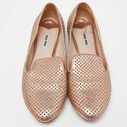 Miu Miu Metallic Studded Leather Smoking Slippers Size 40.5 