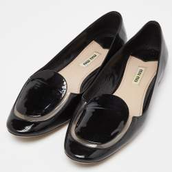 Miu Miu Black Patent Leather and PVC Ballet Flats Size 40