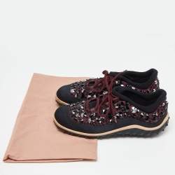 Miu Miu Black Satin Astro Crystal Embellished Low Top Sneakers Size 40