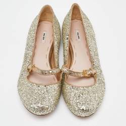 Miu Miu Gold Glitter Ballet Flats Size 39.5
