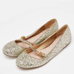 Miu Miu Gold Glitter Ballet Flats Size 39.5