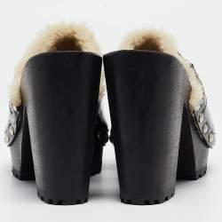 Miu Miu Black Patent Leather Wooden Platform Mules Size 38.5