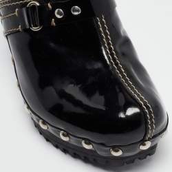 Miu Miu Black Patent Leather Wooden Platform Mules Size 38.5