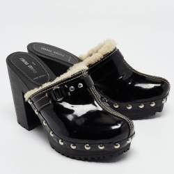 Miu Miu Black Patent Leather Wooden Platform Mules Size 38.5