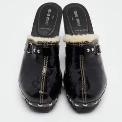 Miu Miu Black Patent Leather Wooden Platform Mules Size 38.5