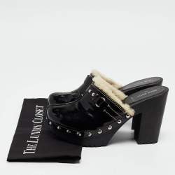 Miu Miu Black Patent Leather Wooden Platform Mules Size 38.5