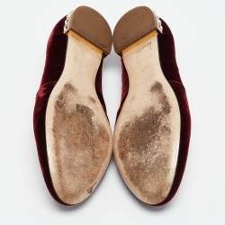 Miu Miu Burgundy Embroidered Velvet Crystal Embellished Smoking Slippers Size 37
