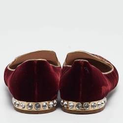 Miu Miu Burgundy Embroidered Velvet Crystal Embellished Smoking Slippers Size 37