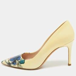 Miu Miu Yellow Patent Leather Floral Print Pumps Size 37