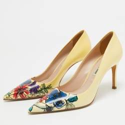 Miu Miu Yellow Patent Leather Floral Print Pumps Size 37