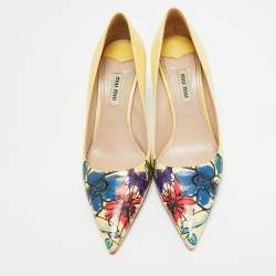 Miu Miu Yellow Patent Leather Floral Print Pumps Size 37