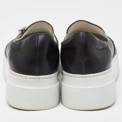 Pre Owned Miu Miu Black Leather Embellished Cap Toe Slip On Sneakers Size 39