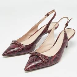 Miu Miu Burgundy Python  Embossed Leather Slingback Pumps Size 38