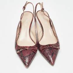 Miu Miu Burgundy Python  Embossed Leather Slingback Pumps Size 38