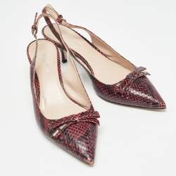 Miu Miu Burgundy Python  Embossed Leather Slingback Pumps Size 38
