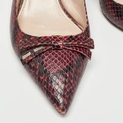 Miu Miu Burgundy Python  Embossed Leather Slingback Pumps Size 38