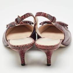Miu Miu Burgundy Python  Embossed Leather Slingback Pumps Size 38