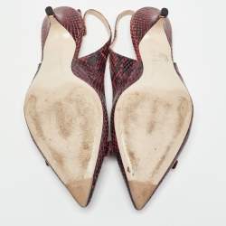 Miu Miu Burgundy Python  Embossed Leather Slingback Pumps Size 38