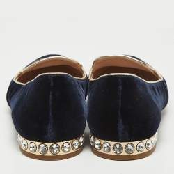 Miu Miu Navy Blue Velvet Embroidered Crystal Embellished Smoking Slippers  Size 36.5