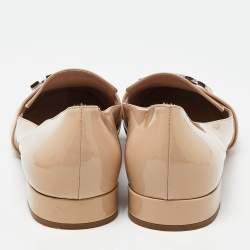 Miu Miu Beige Patent Leather Crystal Embellished Smoking Slippers Size 41