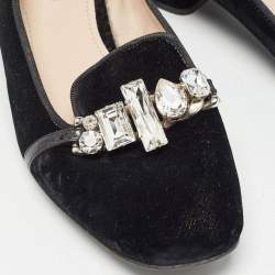 Miu Miu Black Velvet Crystal Embellished Smoking Slippers Size 37