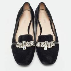 Miu Miu Black Velvet Crystal Embellished Smoking Slippers Size 37