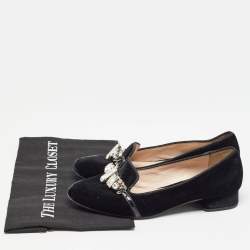 Miu Miu Black Velvet Crystal Embellished Smoking Slippers Size 37