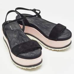 Miu Miu Black Suede Ankle Wedge Sandals Size 38 