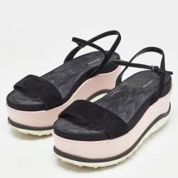Miu Miu Black Suede Ankle Wedge Sandals Size 38 