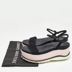 Miu Miu Black Suede Ankle Wedge Sandals Size 38 