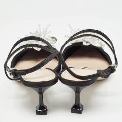 Miu Miu Black Satin Crystals Embellished Ankle Strap Pumps Size 38