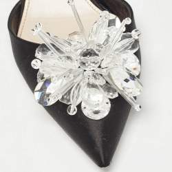 Miu Miu Black Satin Crystals Embellished Ankle Strap Pumps Size 38