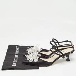 Miu Miu Black Satin Crystals Embellished Ankle Strap Pumps Size 38