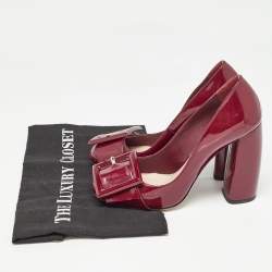 مملوكة مسبقًا Miu Miu Burgundy Patent Leather Buckle Detail Block Heel Pumps Size 36